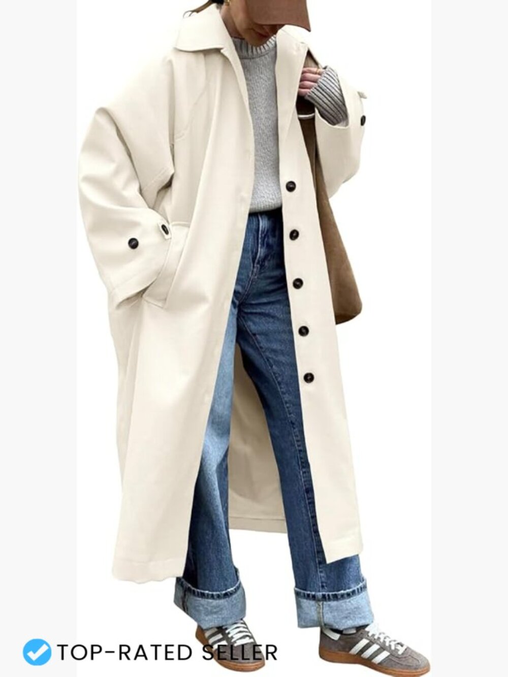 Classic Trench Coat Oversized Single Breasted Windproof Long Overcoat Chic